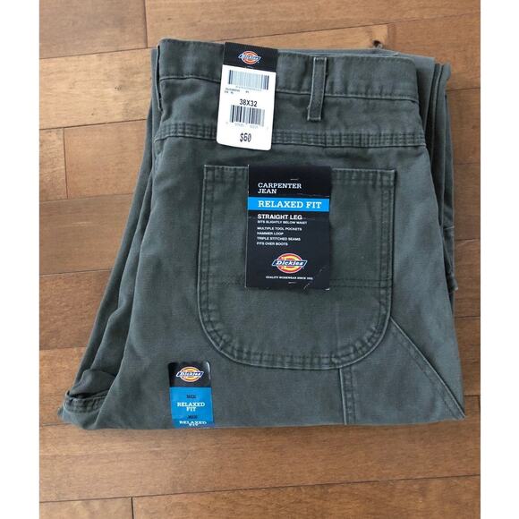 NWT Dickies Carpenter jean relaxed fit straight fit green size 38 x 32 - Picture 4 of 12